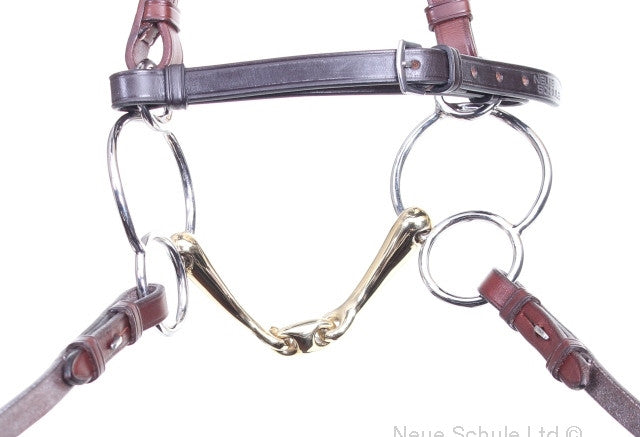 Using the universal with one rein on the bottom ring- the stronger setting (with a curb strap correctly fitted)